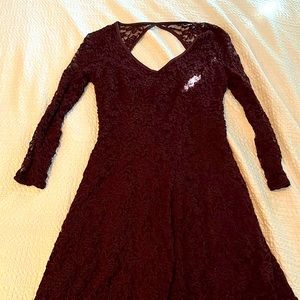 Maroon Lace Long Sleeve Dress